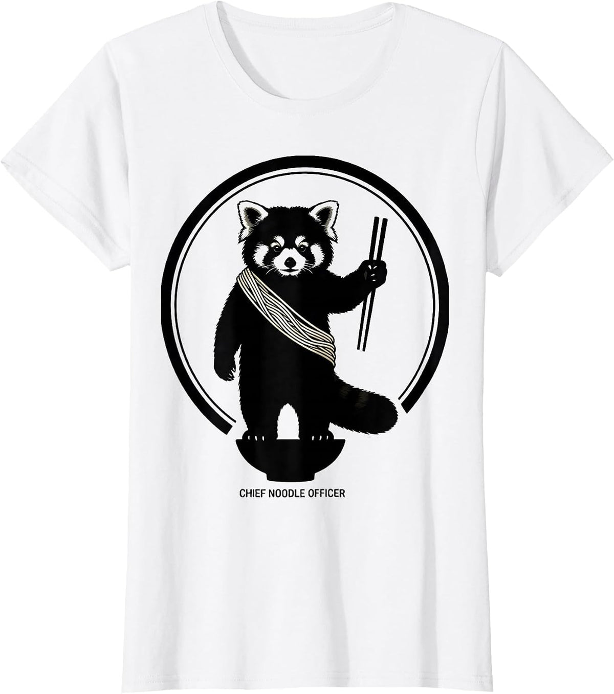 Women's Chief Noodle Officer Cute Red Panda Kawaii Anime Food Lover T-Shirt - White