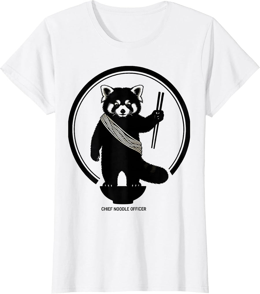 Women's Chief Noodle Officer Cute Red Panda Kawaii Anime Food Lover T-Shirt - White