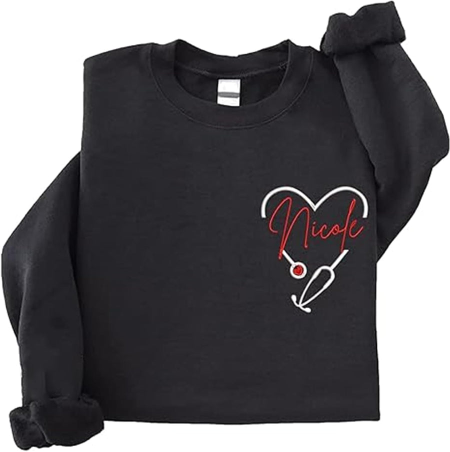 IZI POD Embroidered Nurse Sweatshirt, Women Nurse Sweatshirt, Personalized Embroidered Sweatshirt for Nurse, Nurse Gift -