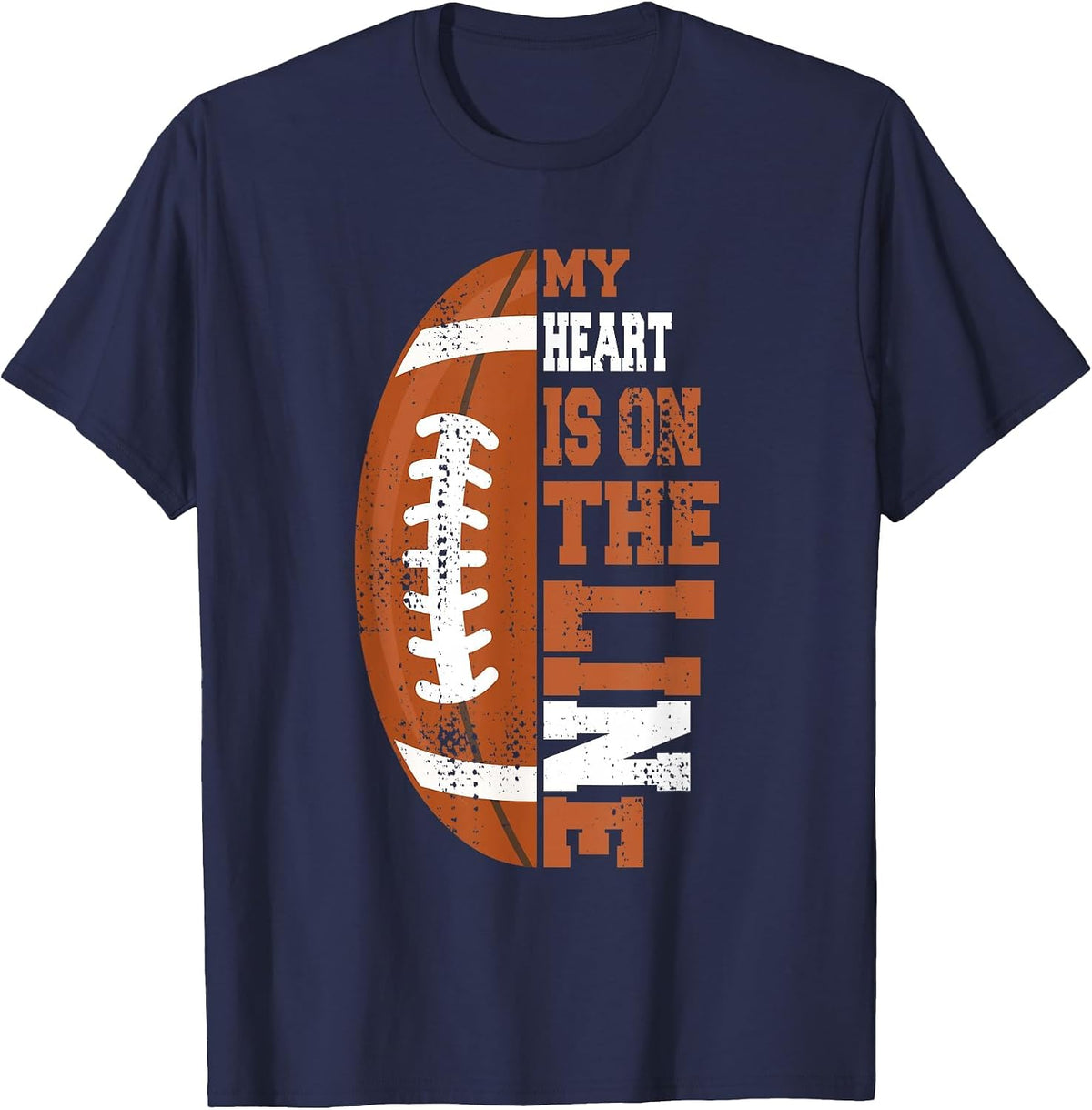 My Heart is on the Line Football T-Shirt - Navy Blue