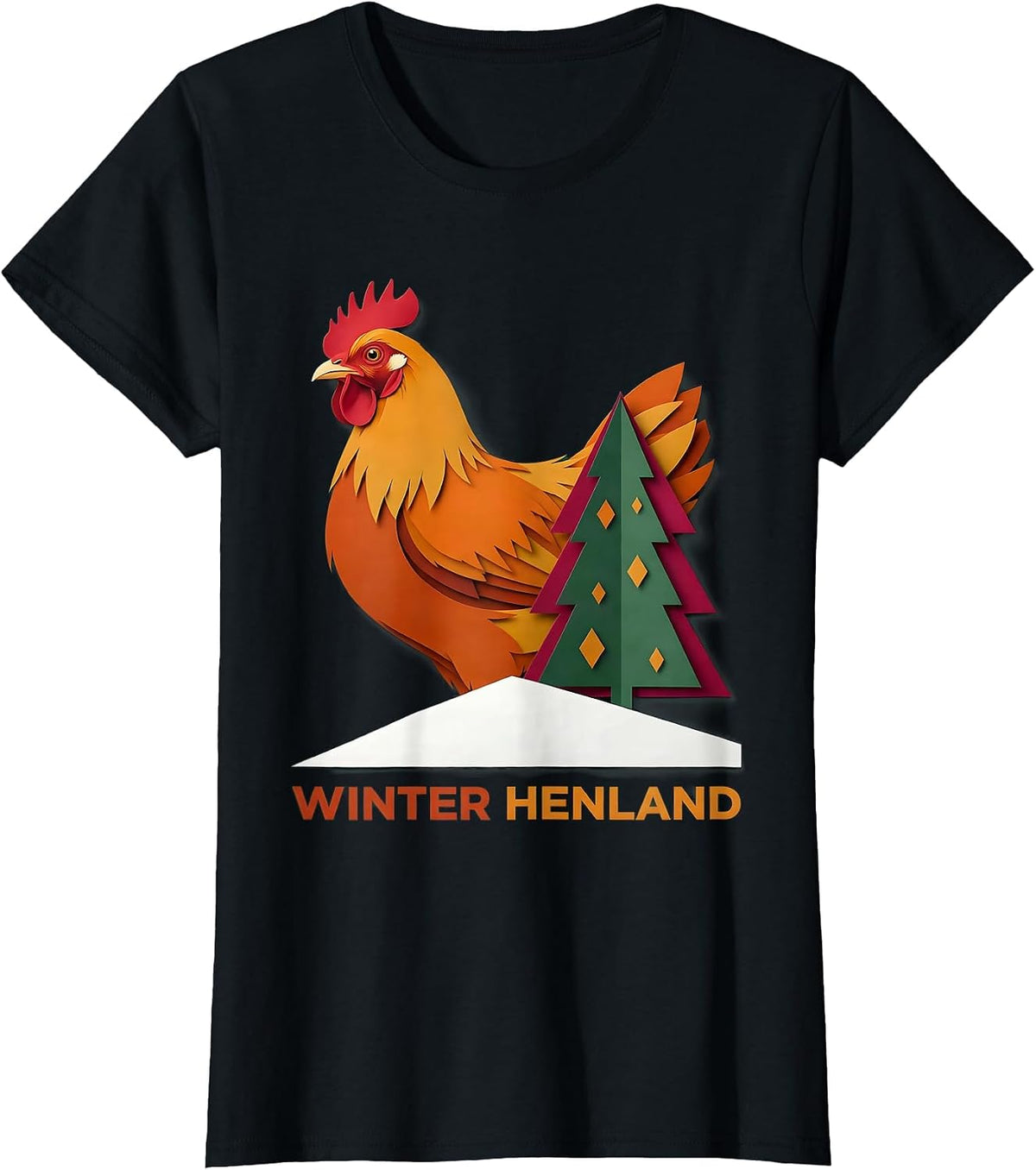 Women's Winter Henland Paper Cutout Funny Chicken Lover Christmas T-Shirt - Black