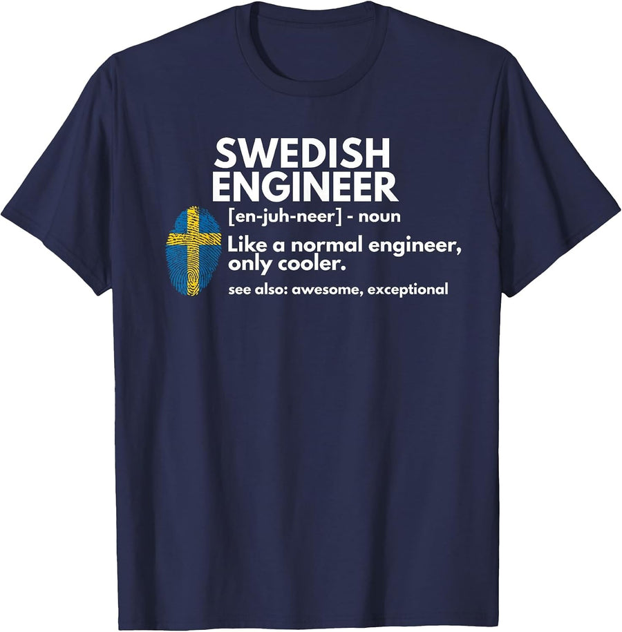 Swedish Engineer Definition Funny Sweden Engineering Gift T-Shirt - Navy Blue