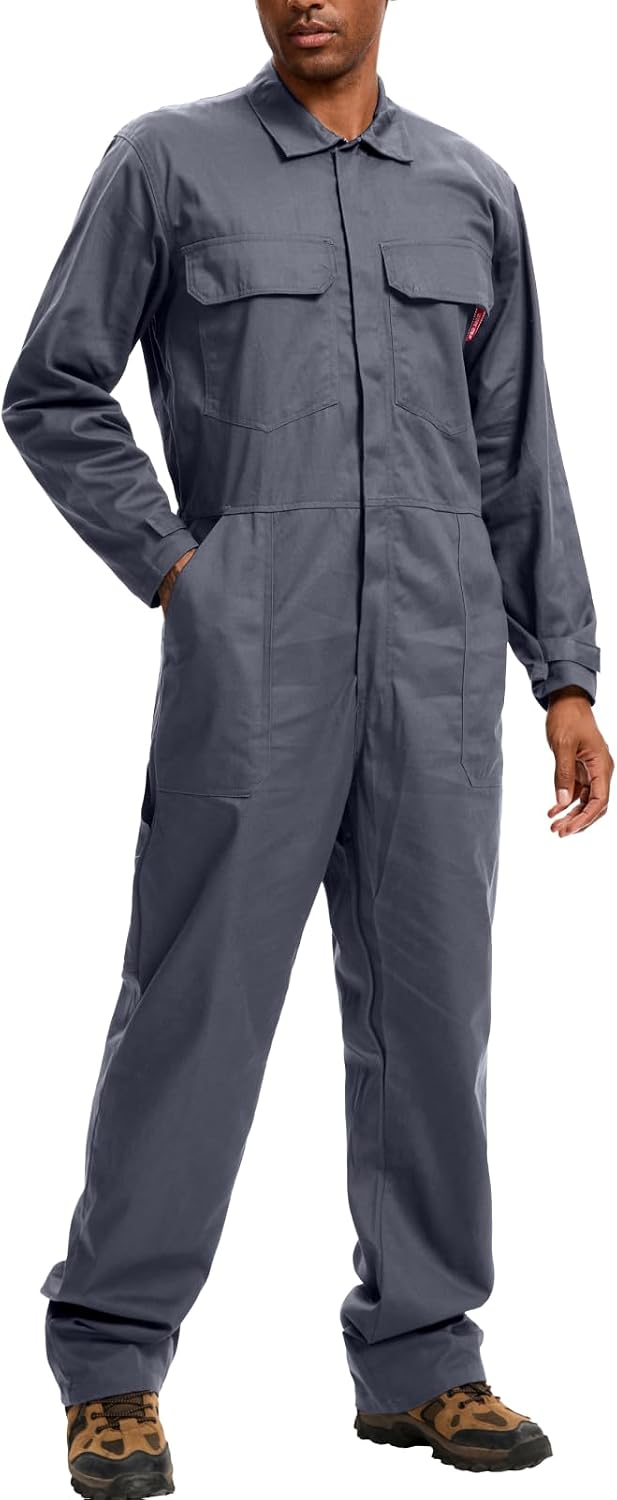 WORK IDEA Men's Coveralls Long Sleeve Workwear Jumpsuit Multi Pockets - Grey