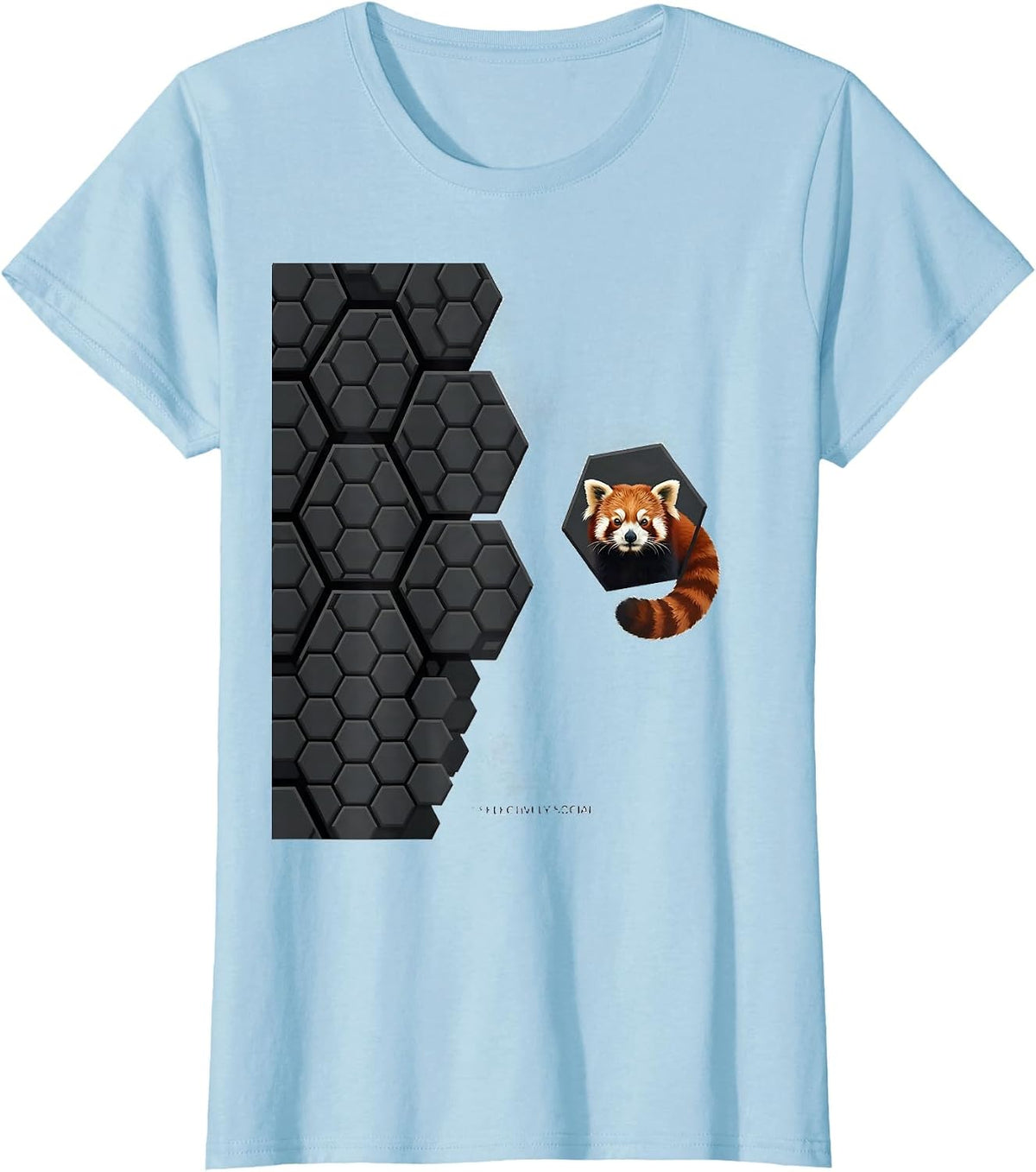 Selectively Social Geometric Retro Novelty Red Panda Lover T-Shirt - Baby Blue