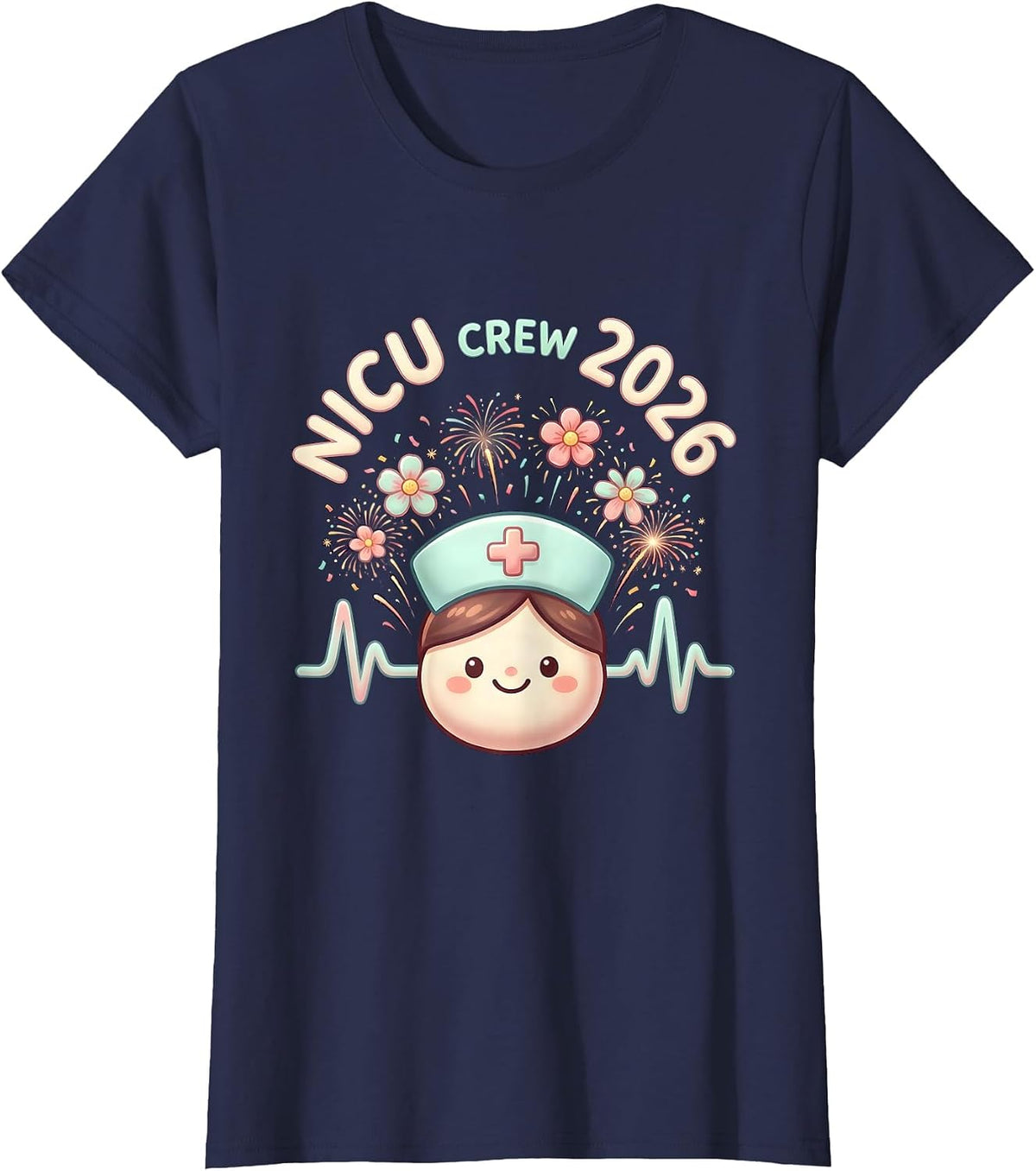 Women's NICU Crew 2026 Cute Kawaii Nurse New Year Eve Party T-Shirt - Navy Blue