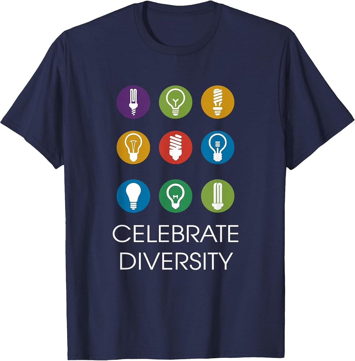 Electrician Dad Celebrate Diversity Light Bulbs Electricity T-Shirt - Navy Blue
