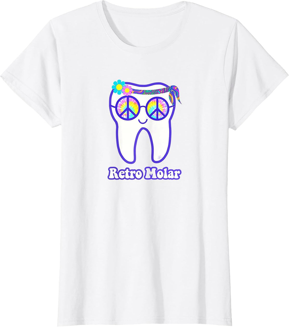 Retro Molar Tooth Hippie Peace Dental Hygienist Dentist RDH T-Shirt - White