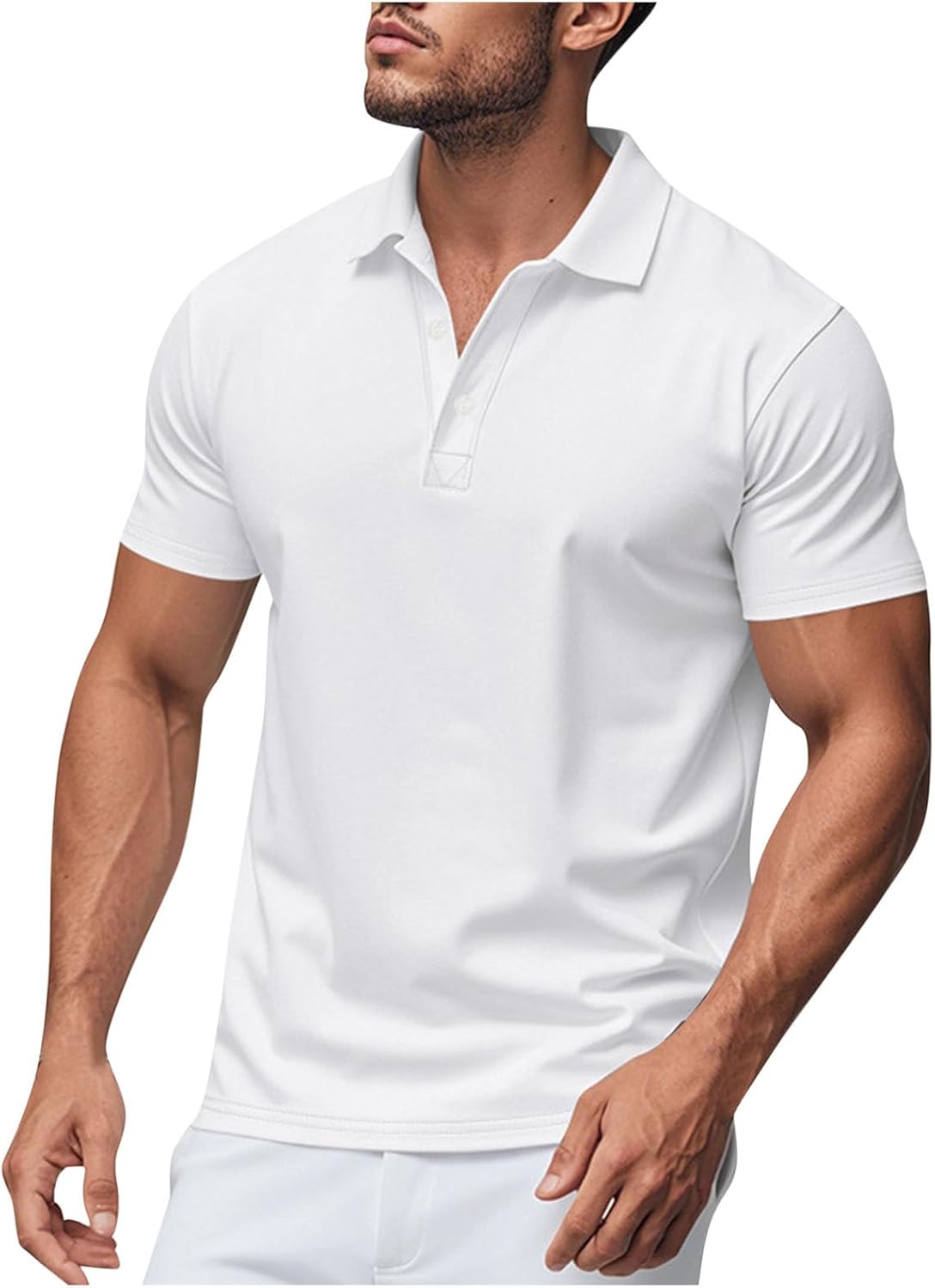 Golf Shirts for Men Short Sleeve Soft Classic Fit Shirts Moisture Wicking Athletic T-Shirts Lapel Casual Shirt - White