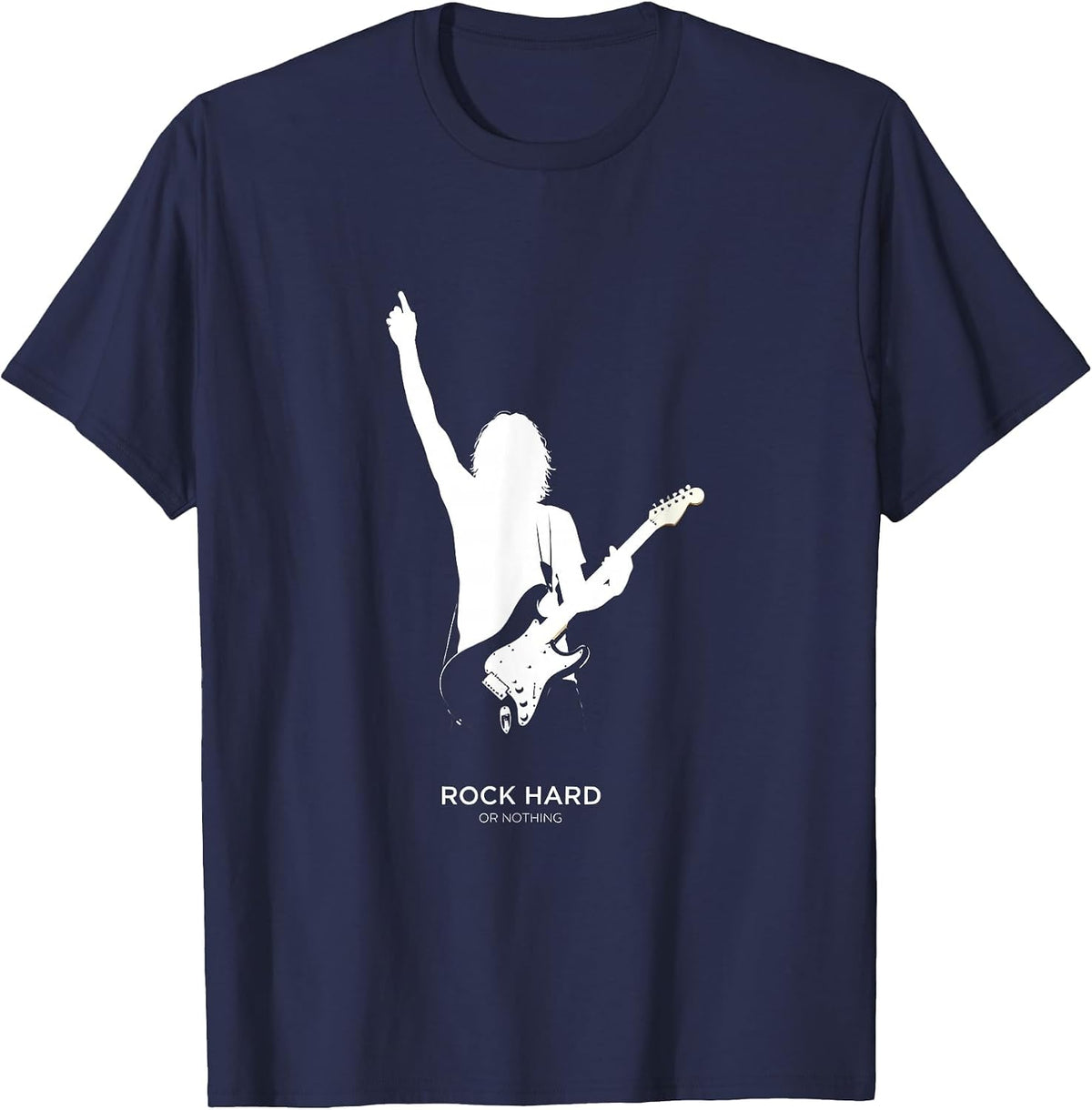 Rock Hard Or Nothing Bold Rock Band Design T-Shirt - Navy Blue