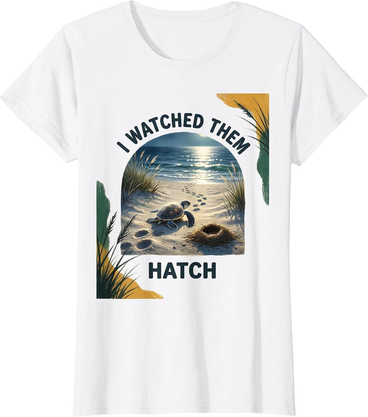 Women's I Watched Them Hatch Storybook Sea Turtle Tropical Vacation T-Shirt - White