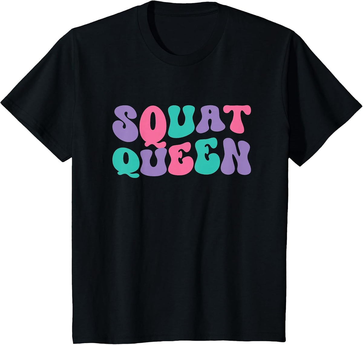 Squat Queen Womens Weightlifting Retro Vintage Wavy Groovy T-Shirt - Black
