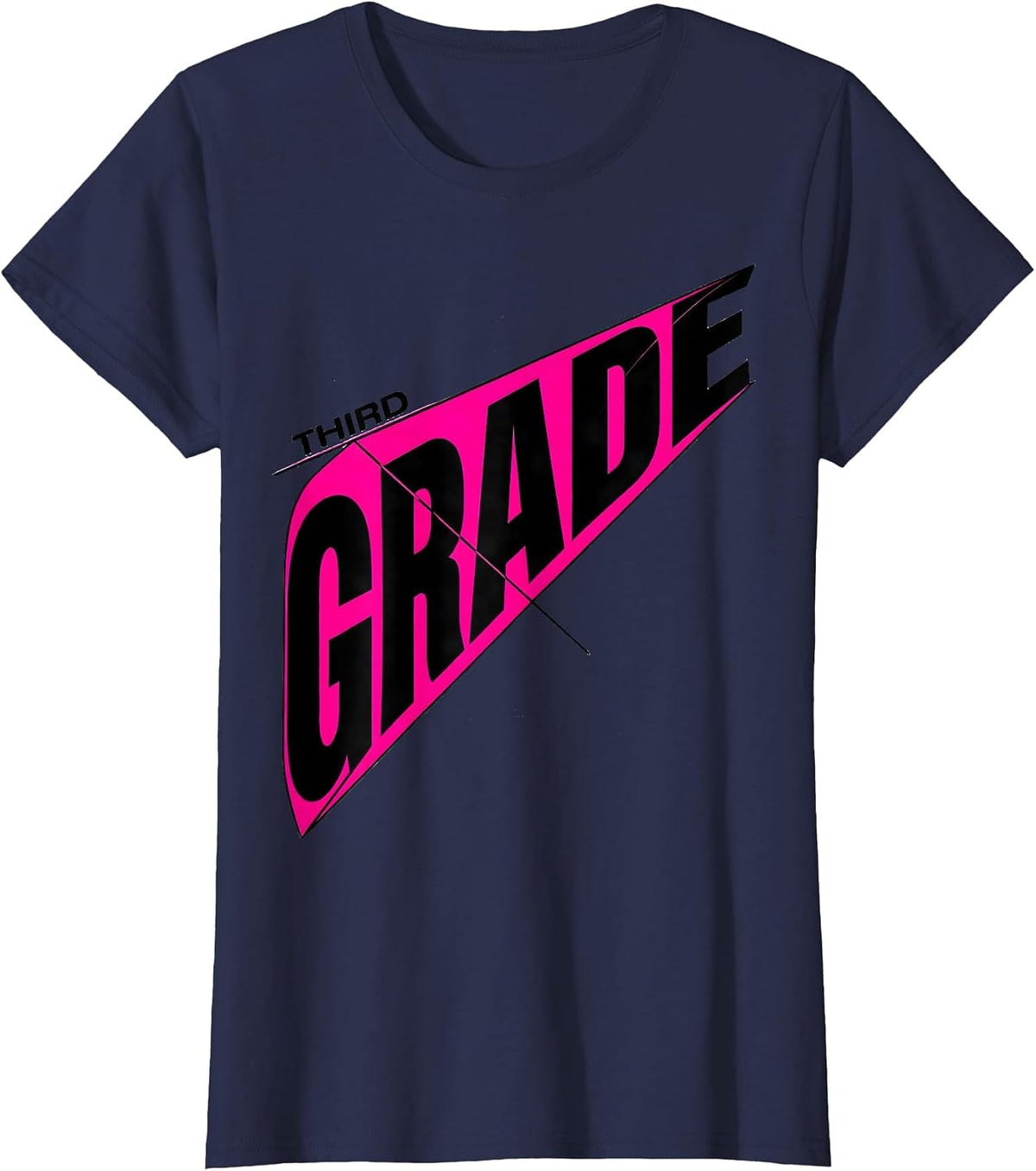 Women's Third Grade New Wave Typography Back To School Girl T-Shirt - Navy Blue