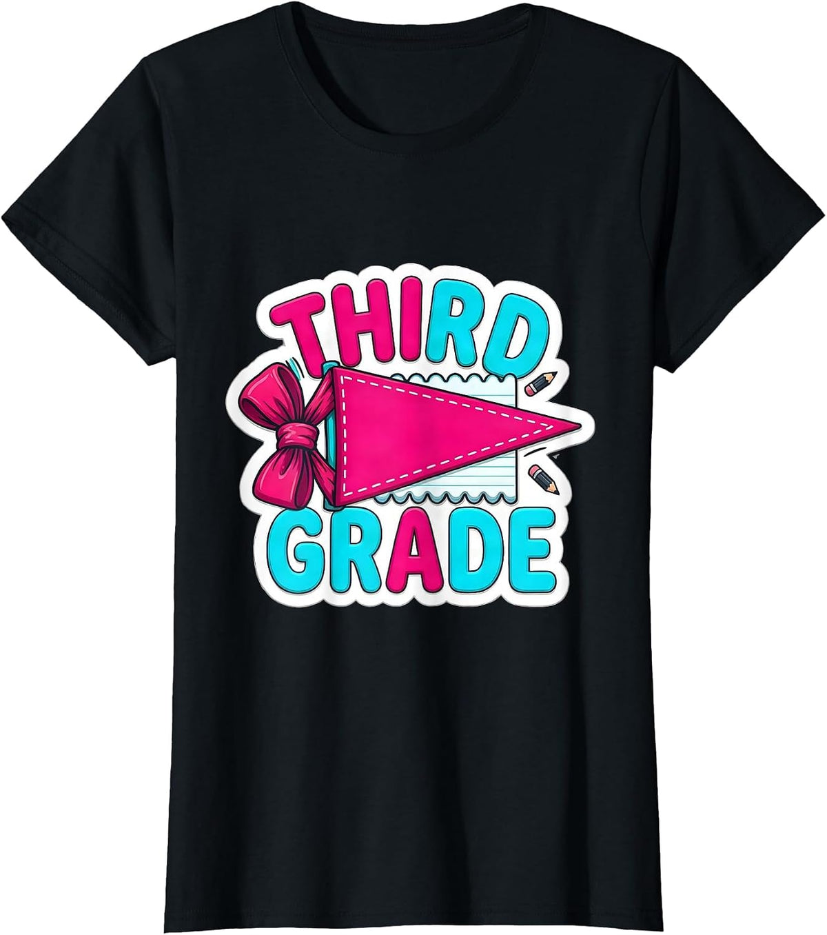 Third Grade Cute Pennant Back To School Girls Third Grade T-Shirt - Black