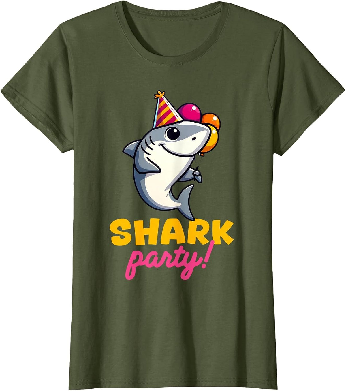 Cool Shark Party Birthday Beach Funny Shark T-Shirt - Olive Green