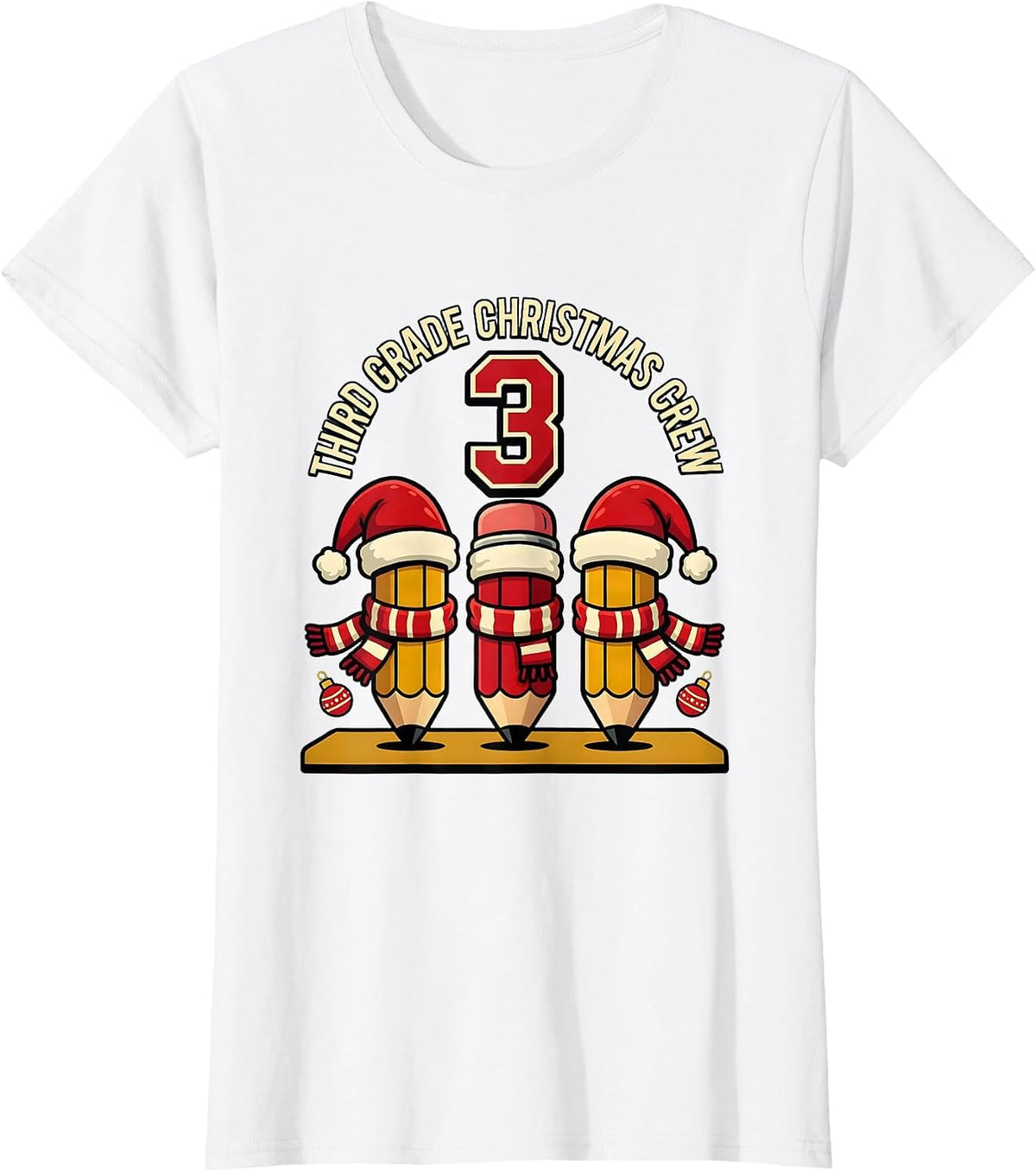 Women's Third Grade Christmas Crew Funny Teacher Holiday Squad T-Shirt - White