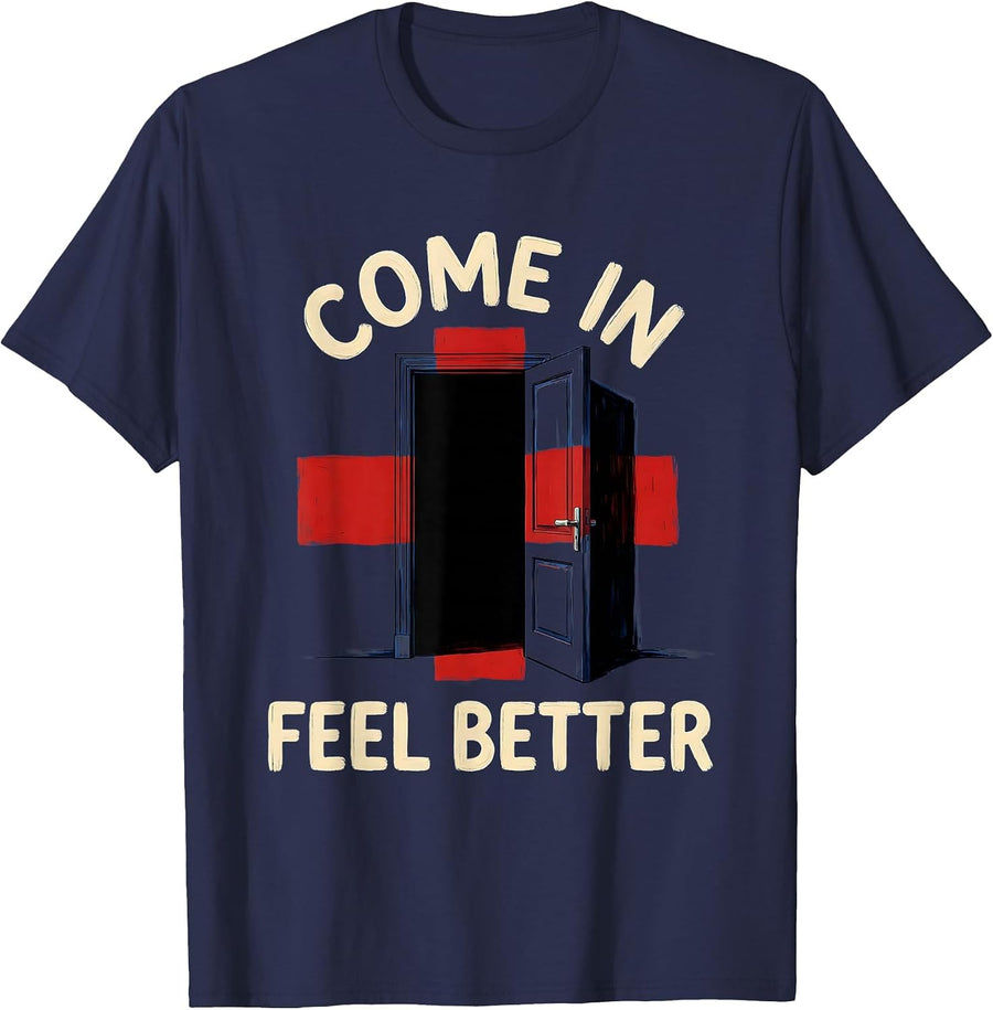 Come In Feel Better School Nurse Design T-Shirt - Navy Blue