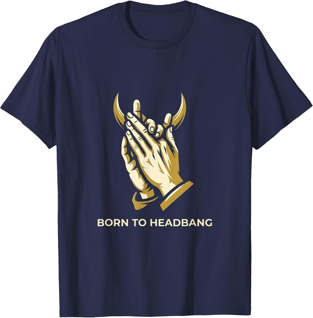 Born to Headbang Heavy Metal Graphic Design T-Shirt - Navy Blue
