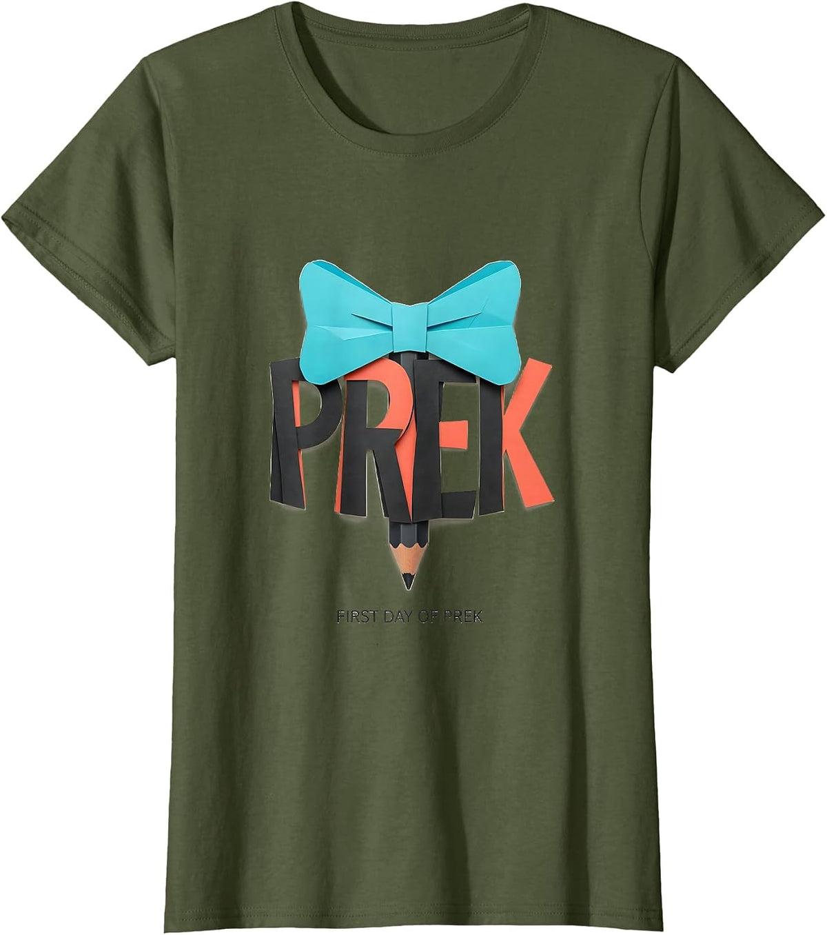 Women's First Day Of PreK Cute Girly Bow PreK Teacher Back To School T-Shirt - Olive Green