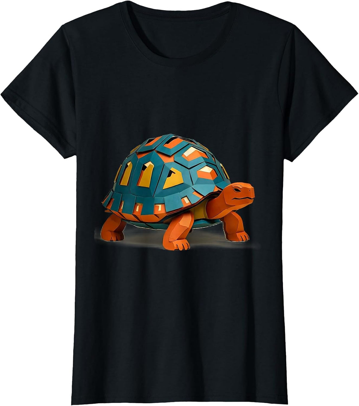 Women's Wood Turtle Paper Cutout Animal Lover Gift T-Shirt - Black