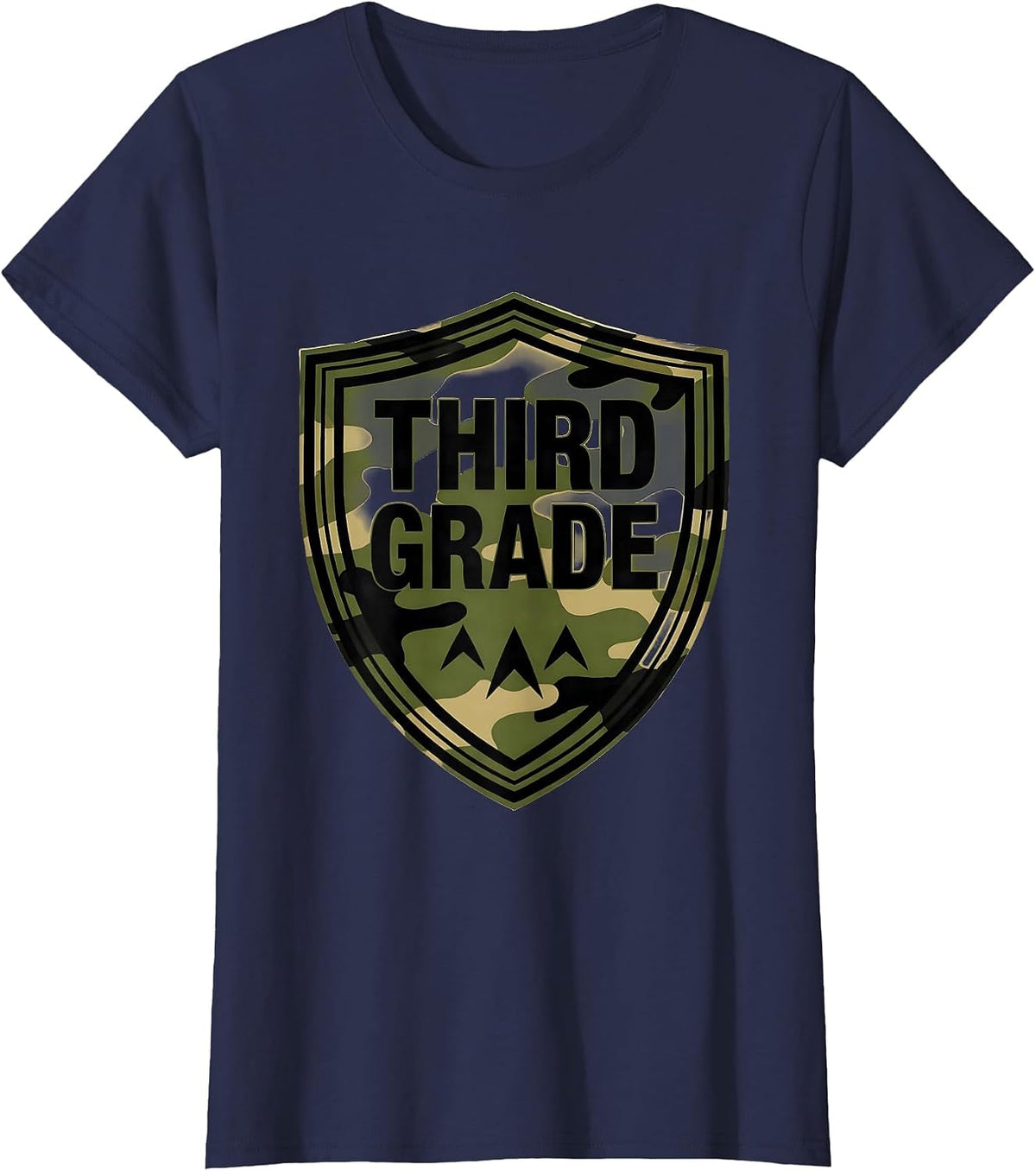 Women's Third Grade Camo Back To School Boys Grade Badge T-Shirt - Navy Blue