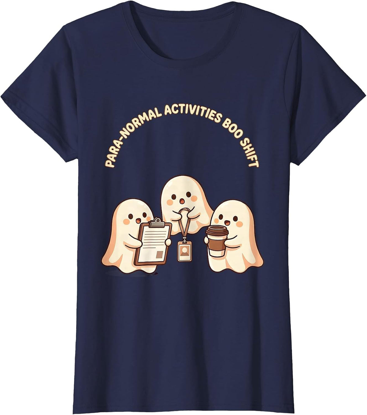 Women's Para-Normal Activities Boo Shift Cute Kawaii Ghost Para T-Shirt - Navy Blue