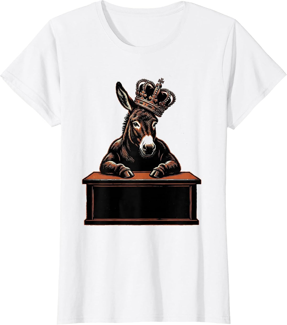 Women's Donkey King at Desk Funny Boss Graphic Tee T-Shirt - White