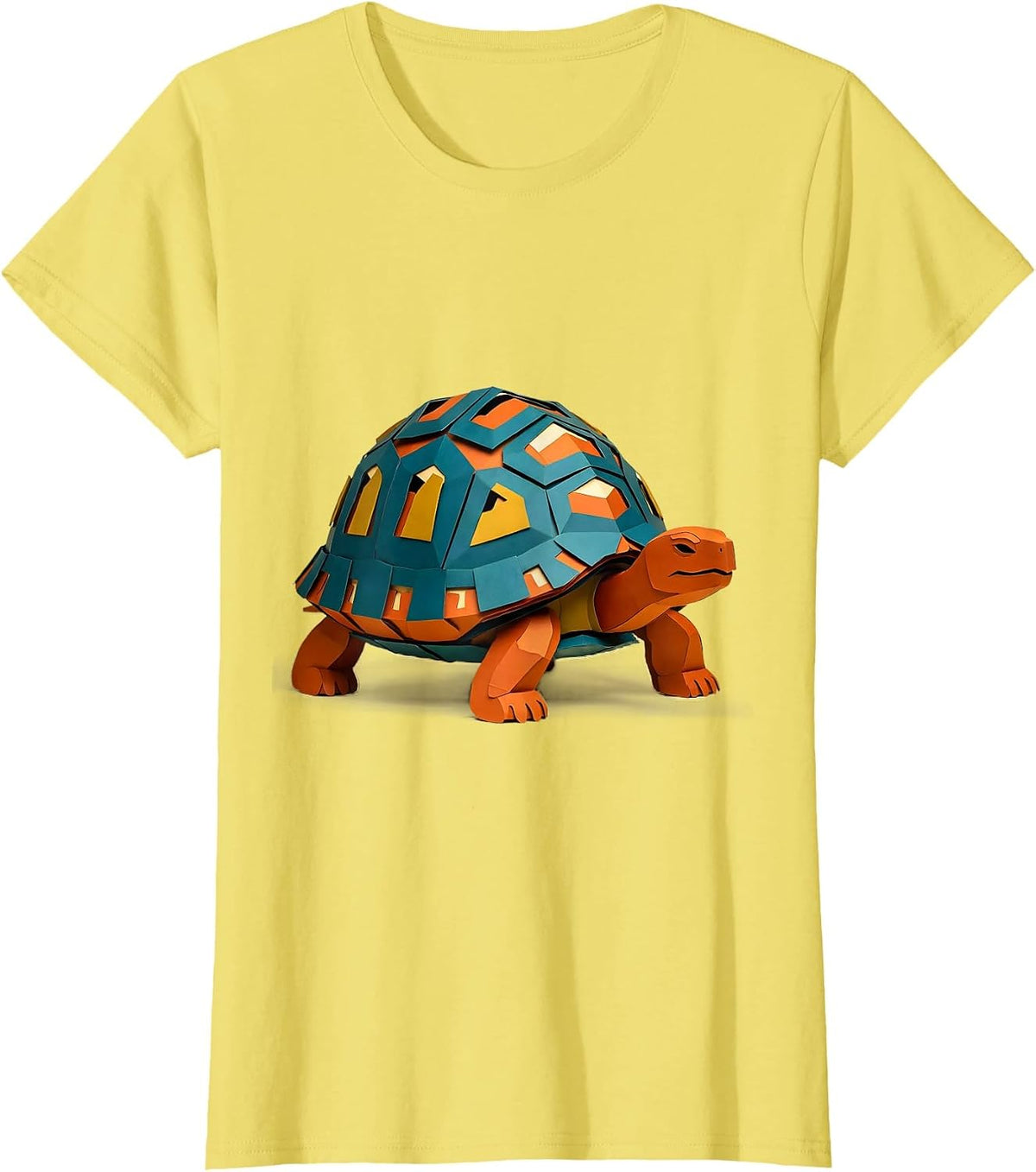 Women's Wood Turtle Paper Cutout Animal Lover Gift T-Shirt - Lemon Yellow