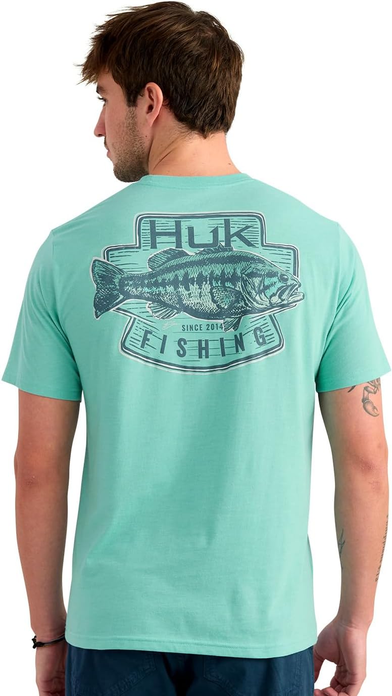 HUK Men's Kc Scott Original Fishing Artwork Graphic Pocket Tee Shirts, Short Sleeve Casual T-Shirts, Soft Cotton Blend - Kc