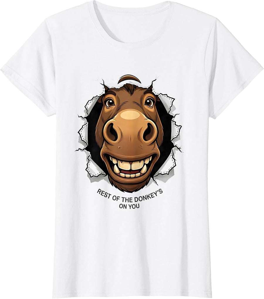 Women's Rest Of The Donkey's On You Funny Smart Donkey Meme Cartoon T-Shirt - White
