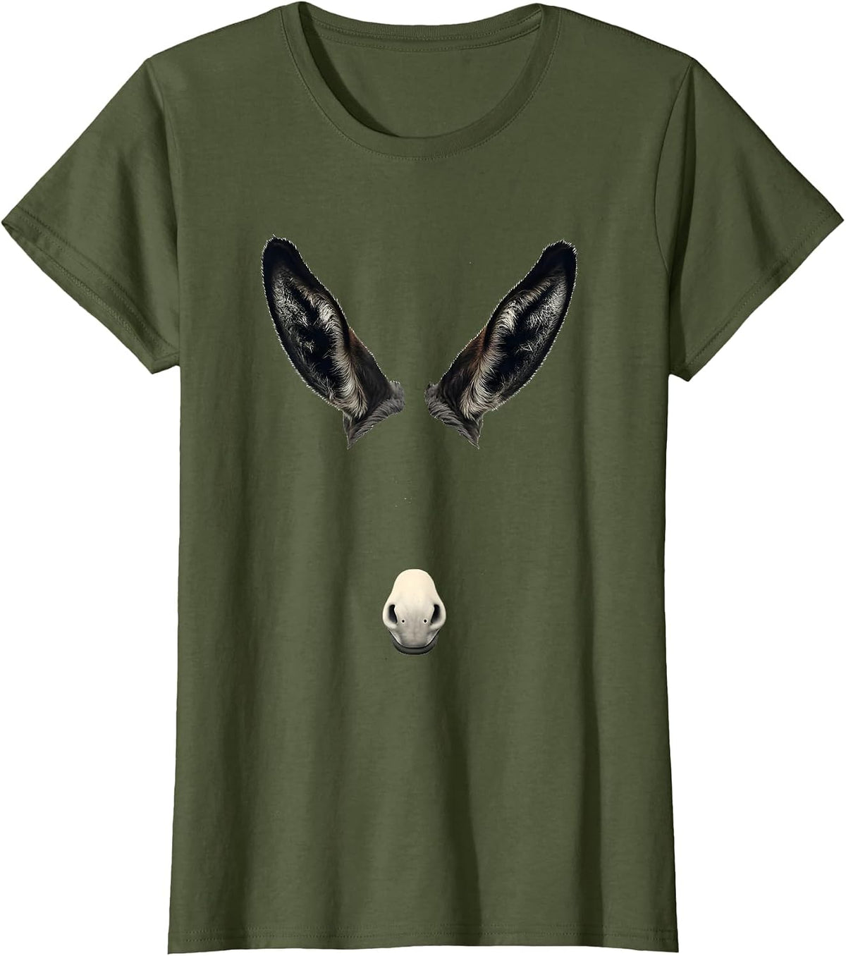 Women's Donkey Ears Funny Animal Lover Novelty Humor T-Shirt - Olive Green