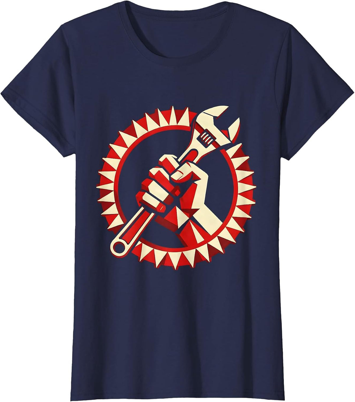 Women's Blue Collar Wrench Grip Hardworking Pride Design T-Shirt - Navy Blue