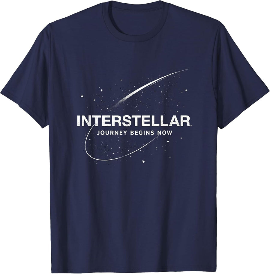 Interstellar Journey Begins Now Space Adventure T-Shirt - Navy Blue