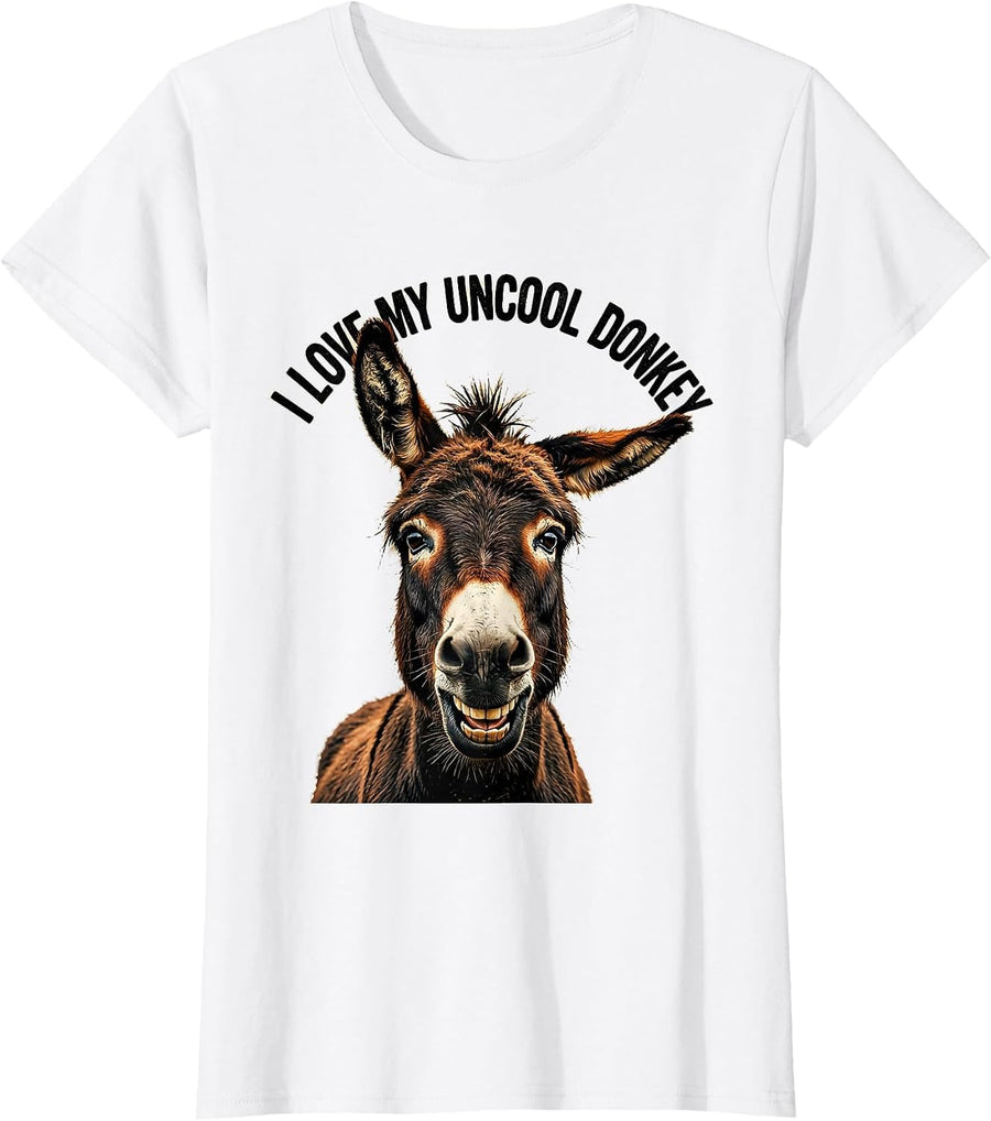 Women's I Love My Uncool Donkey Funny Animal Humor Donkey Lover T-Shirt - White