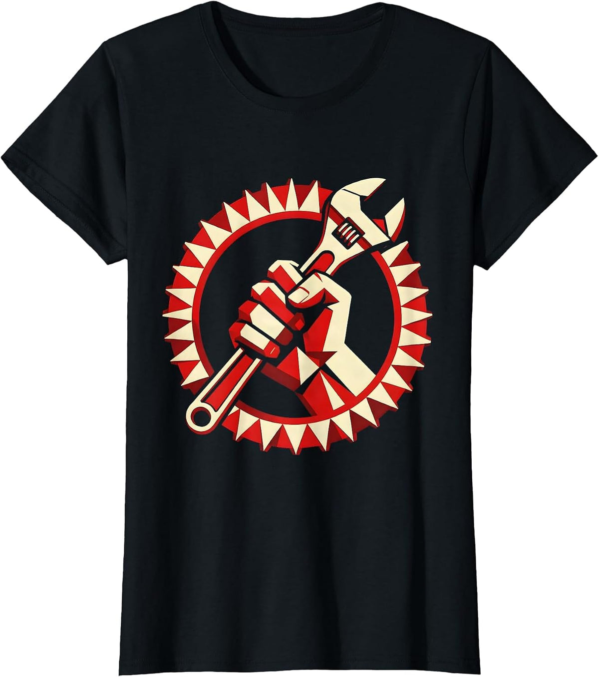 Women's Blue Collar Wrench Grip Hardworking Pride Design T-Shirt - Black