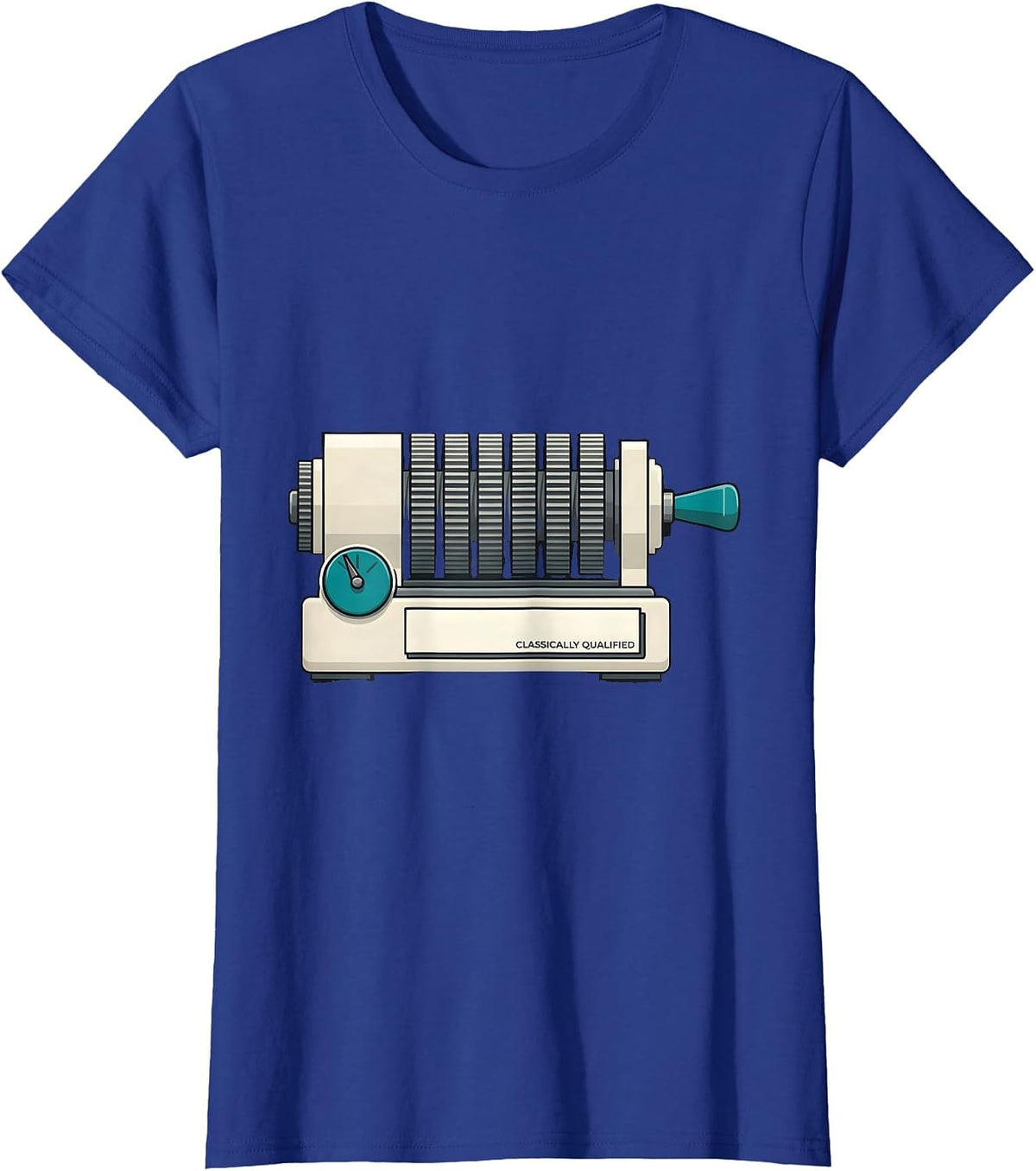 Women's Classically Qualified Retro Mechanical Analog Calculator T-Shirt - Royal Blue