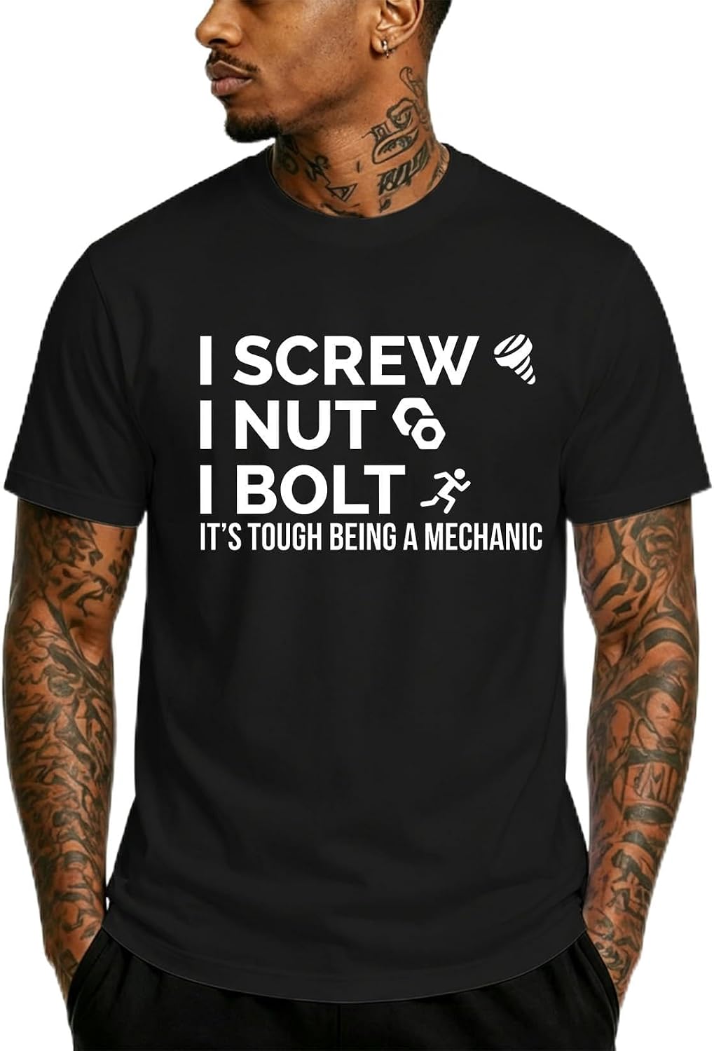 I Screw I Nut I Bolt It's Tough Being A Mechanic T-Shirt Funny Mechanic DT Adult T Shirt for Men - Crew Neck Black