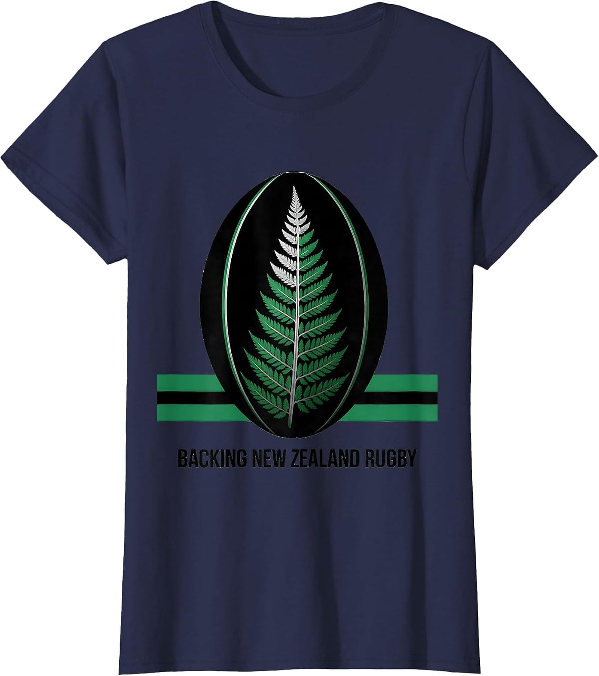 Women's Backing New Zealand Rugby Sports Kiwi Rugby Fan Gift T-Shirt - Navy Blue