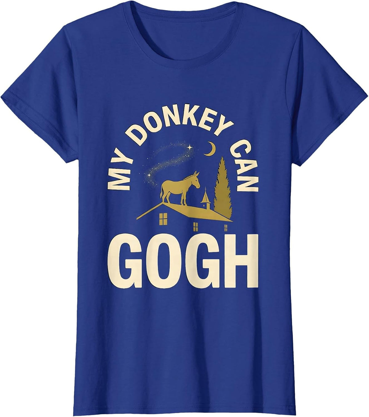 Women's My Donkey Can Gogh Minimalist Animal Lover Art Parody Humor T-Shirt - Royal Blue