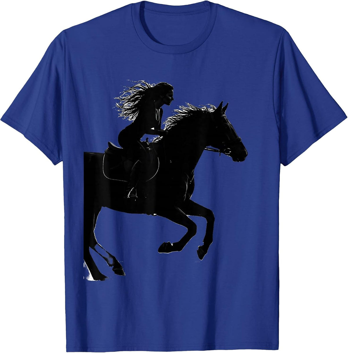 Galloping Horse Rider Full Speed Equestrian Art T-Shirt - Royal Blue
