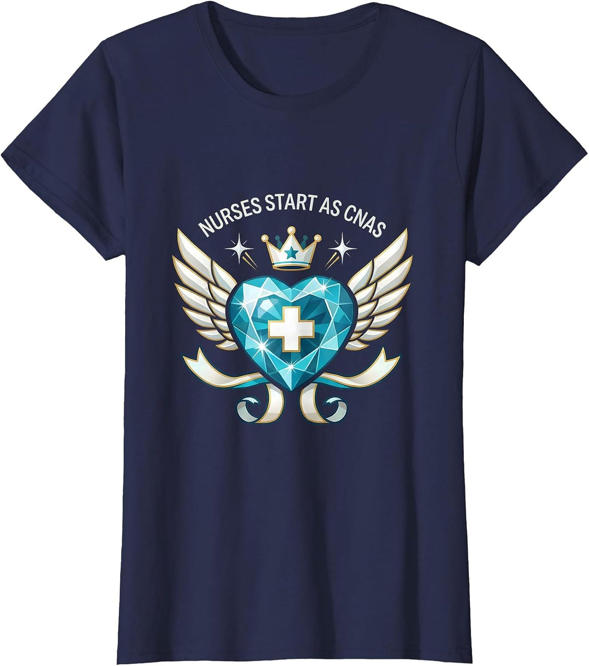 Women's Nurses Start As CNAs Healthcare Pride Design T-Shirt - Navy Blue