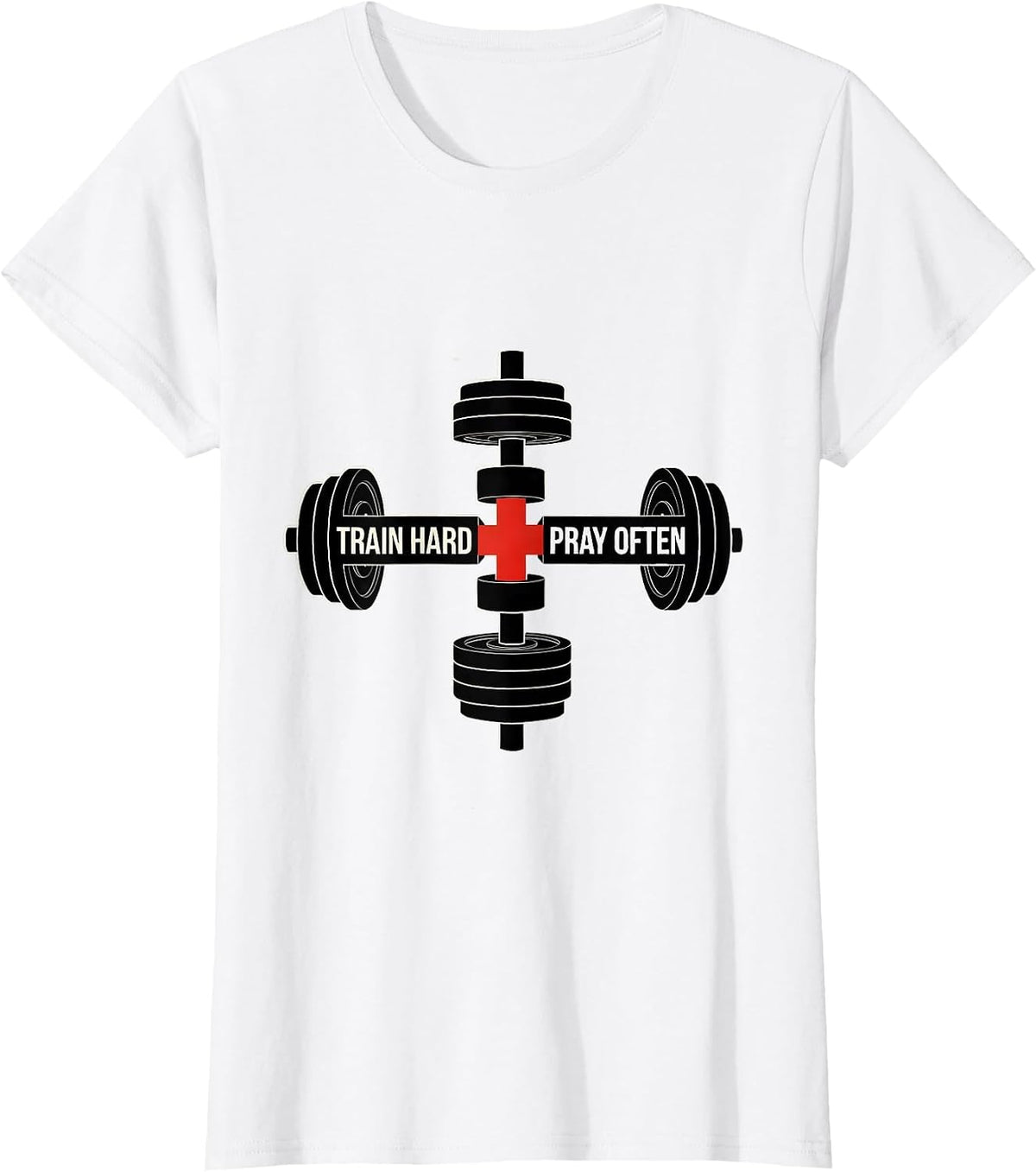 Women's Train Hard Pray Often Geometric Faith Fitness Gym Motivation T-Shirt - White
