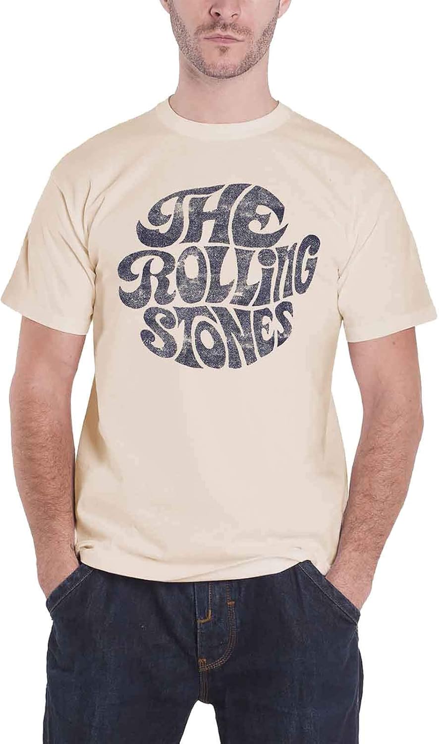 Rolling Stones Men's 0's Logo T-Shirt Sand - As Pictured