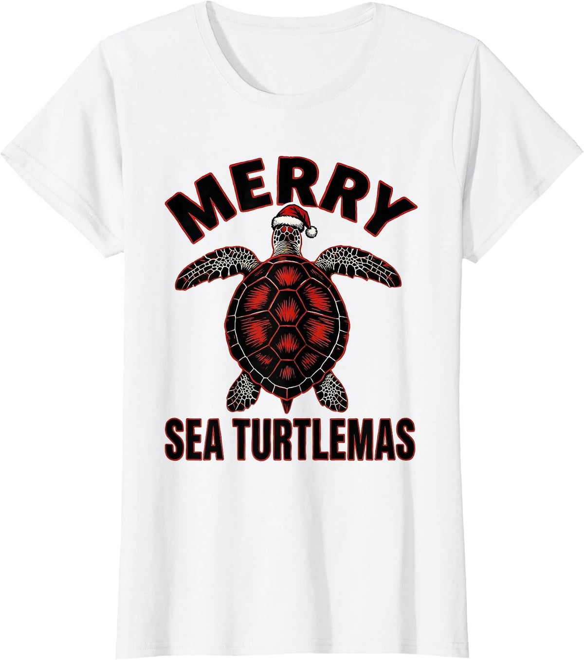 Women's Merry Sea Turtlemas Whimsical Sea Turtle Lover Christmas T-Shirt - White