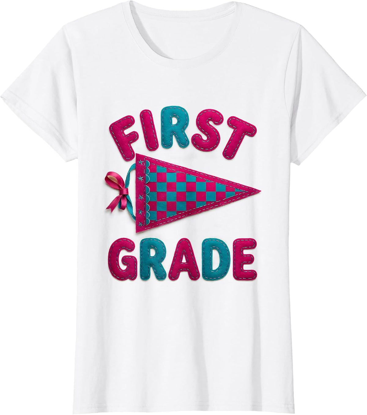 Women's First Grade Cheerful Pennant Back To School Girl T-Shirt - White