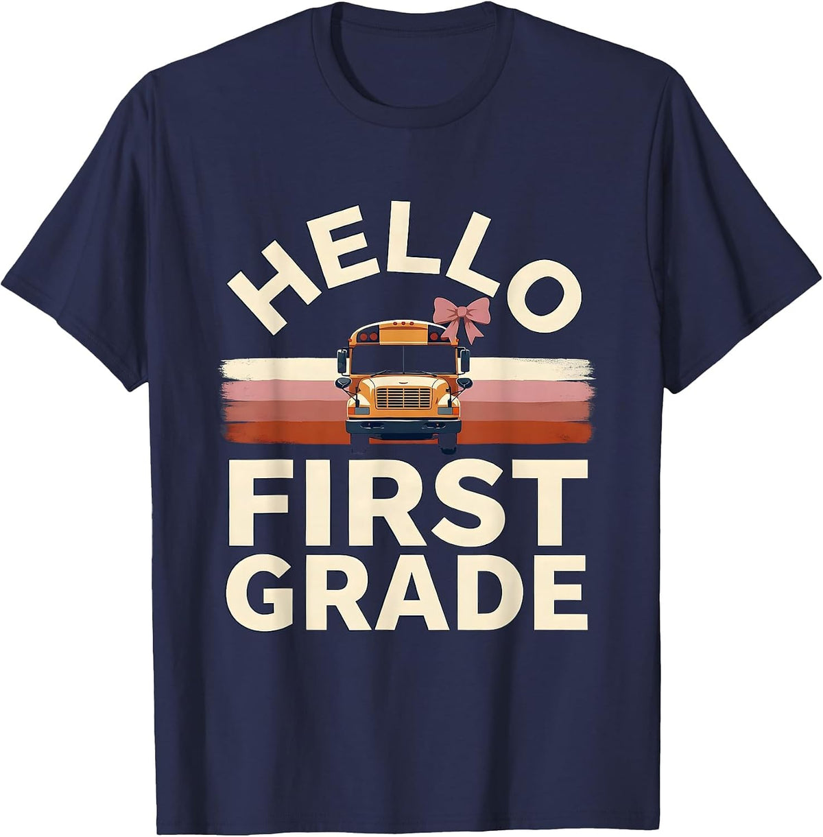 Hello First Grade Cute Bow Back to School Girls First Day T-Shirt - Navy Blue