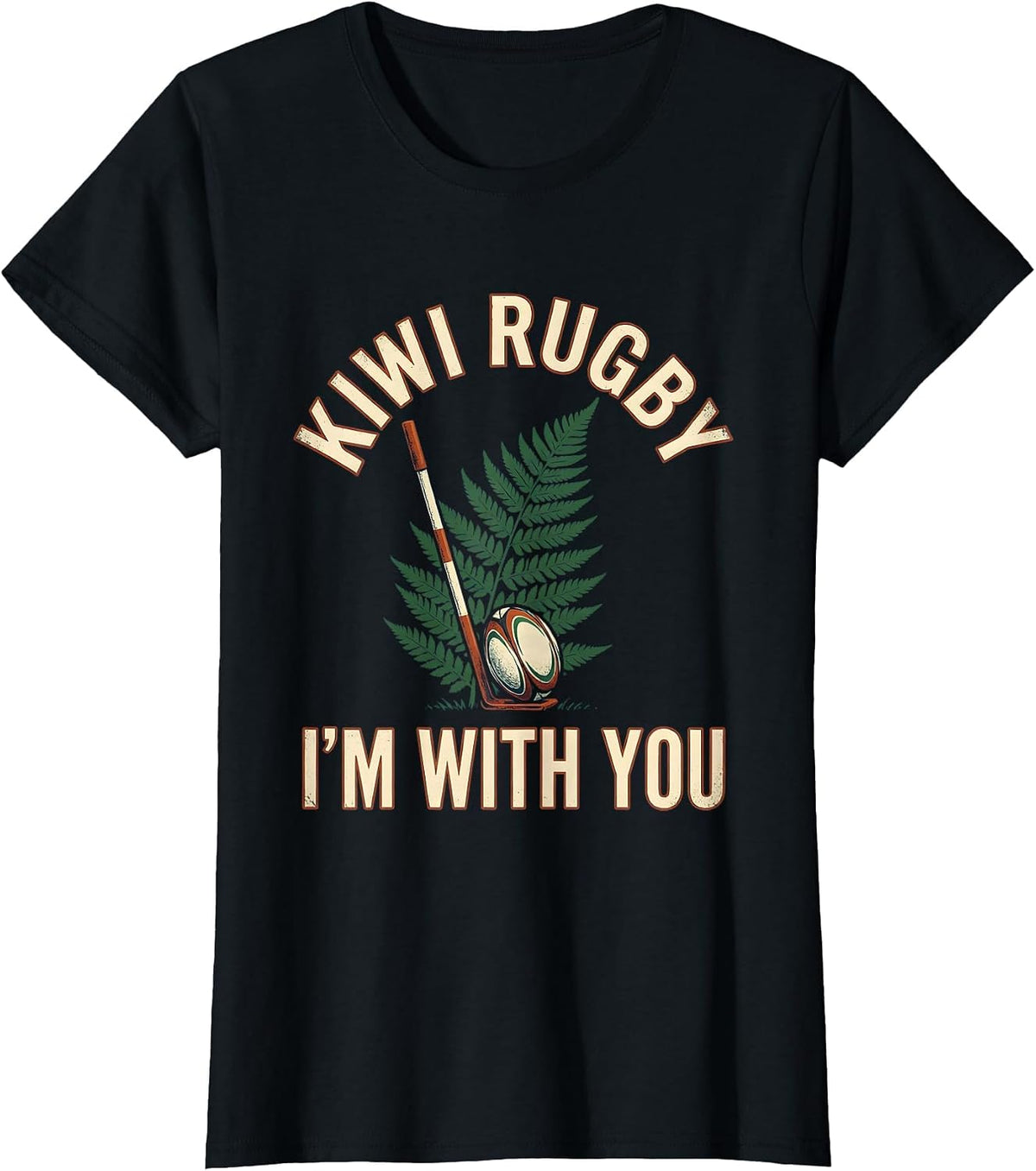 Women's Kiwi Rugby, I’m With You Vintage New Zealand Rugby Fan Gift T-Shirt - Black