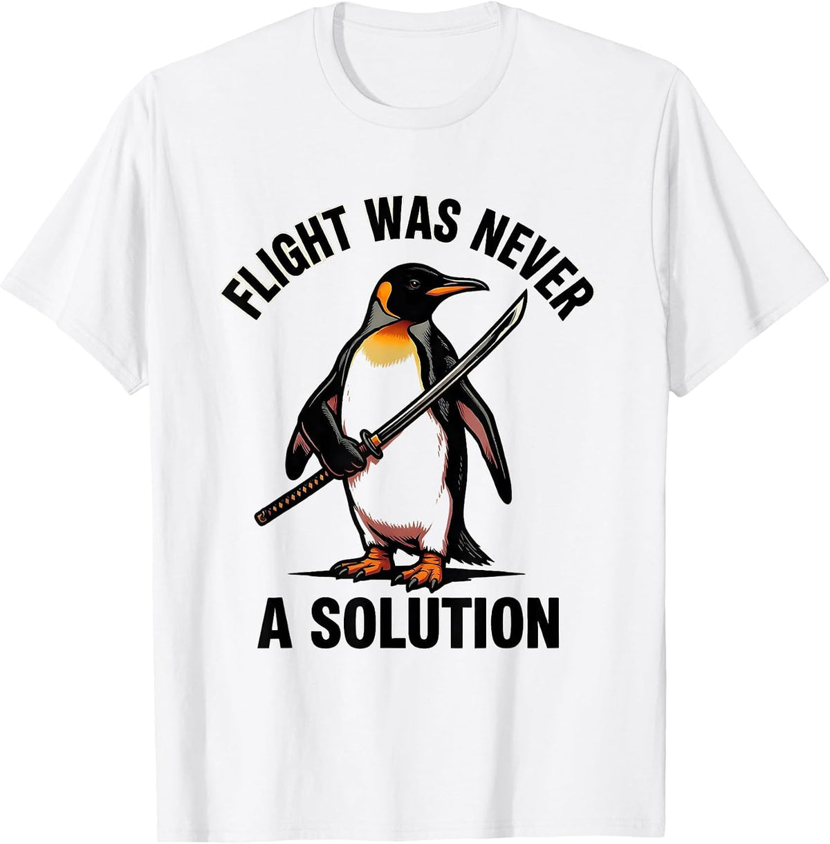 Men's Flight Was Never A Solution Tattoo Dark Humor Penguin Meme T-Shirt - White