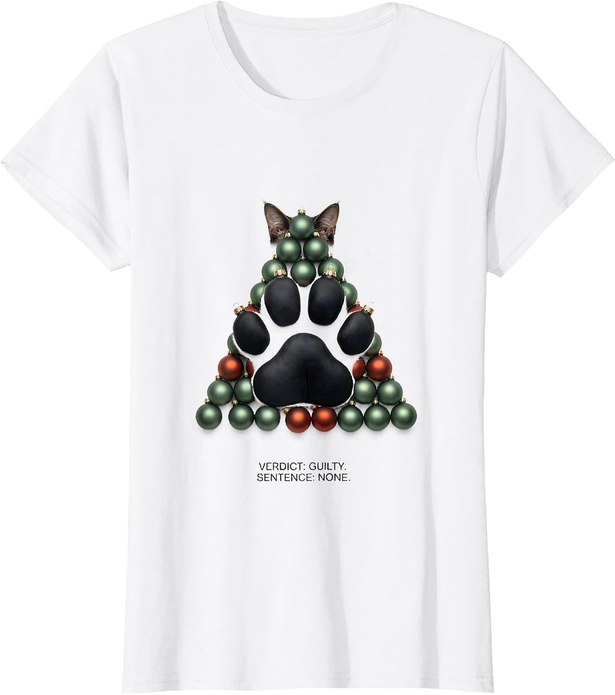Women's Verdict: Guilty. Sentence: None. Funny Black Cat Christmas T-Shirt - White