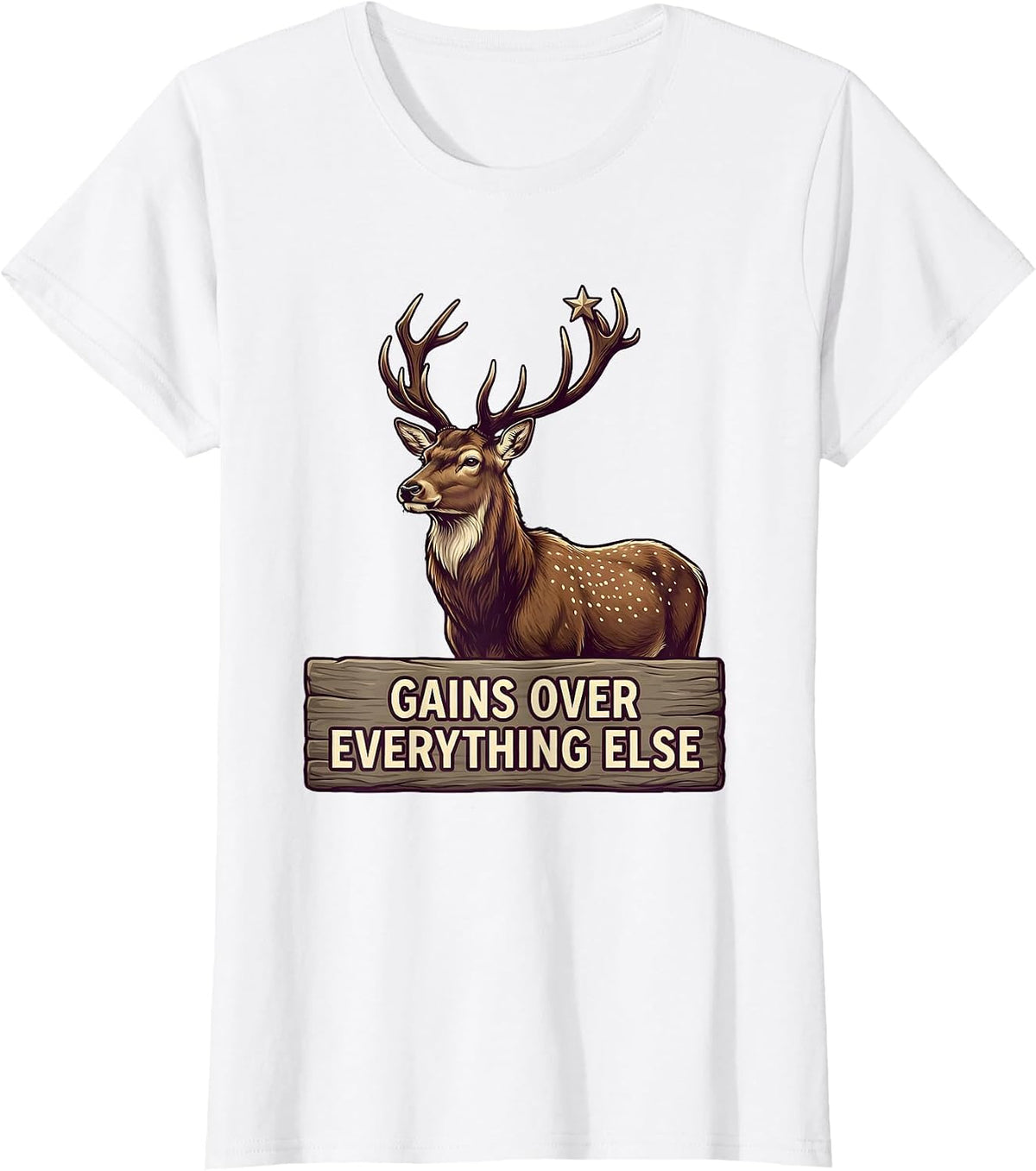 Gains Over Everything Funny Gym Workout Design T-Shirt - White
