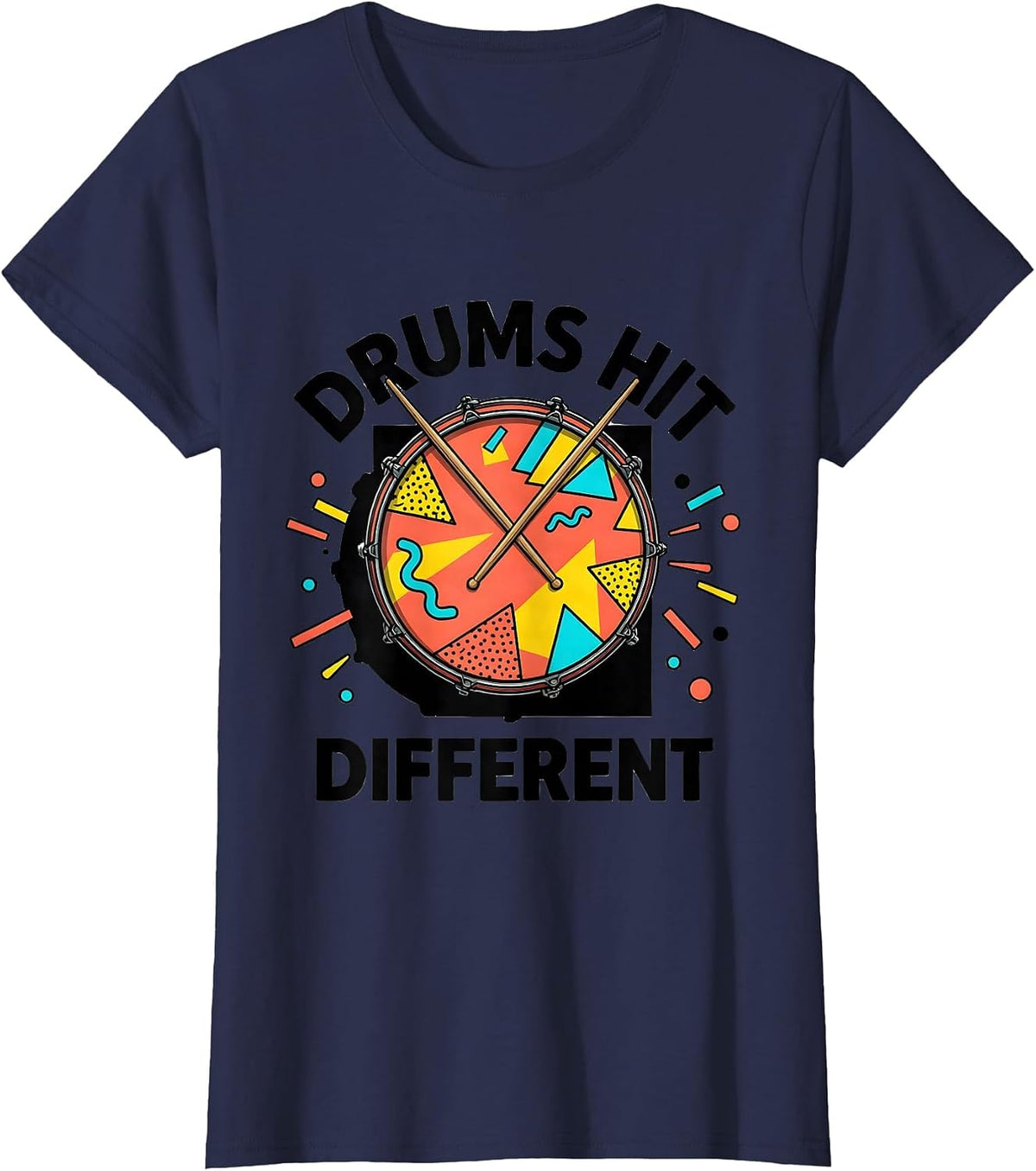 Women's Drums Hit Different Band Music Graphic Design T-Shirt - Navy Blue